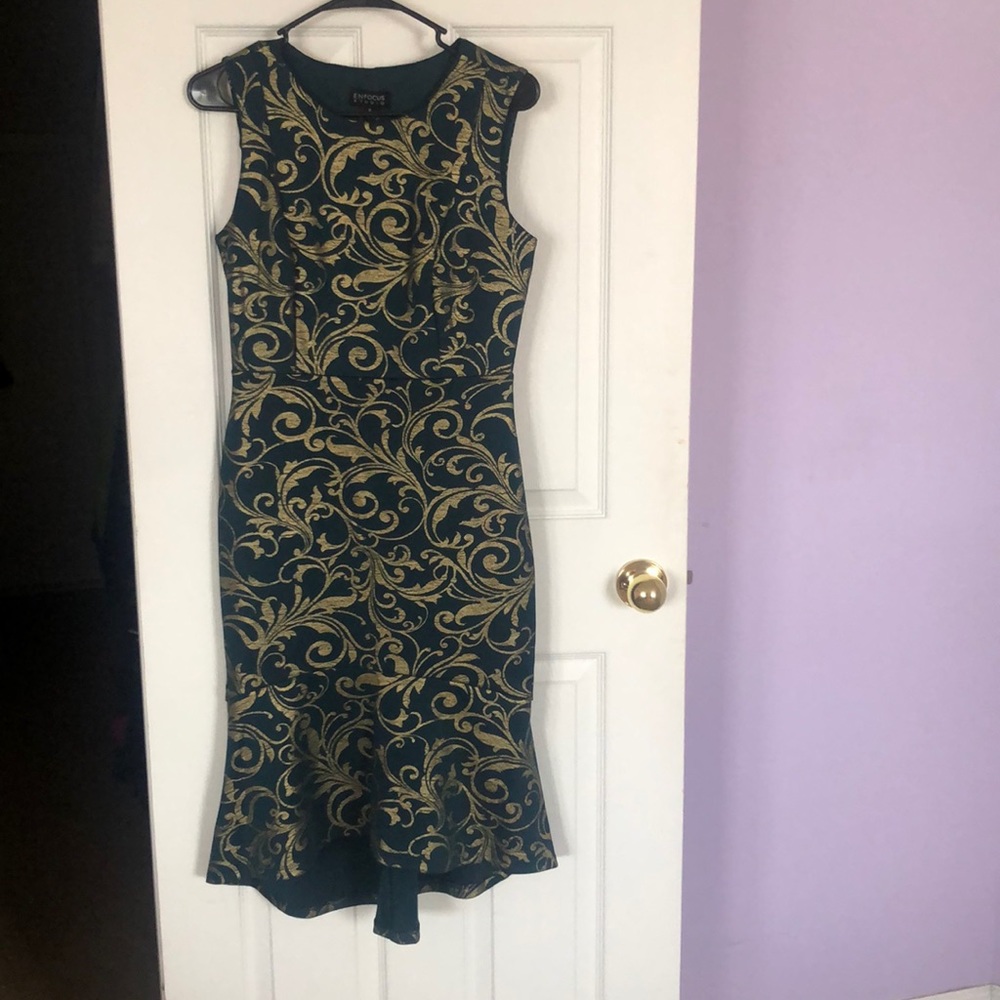 NEW! Emerald Green Formal Dress with Gold Pattern